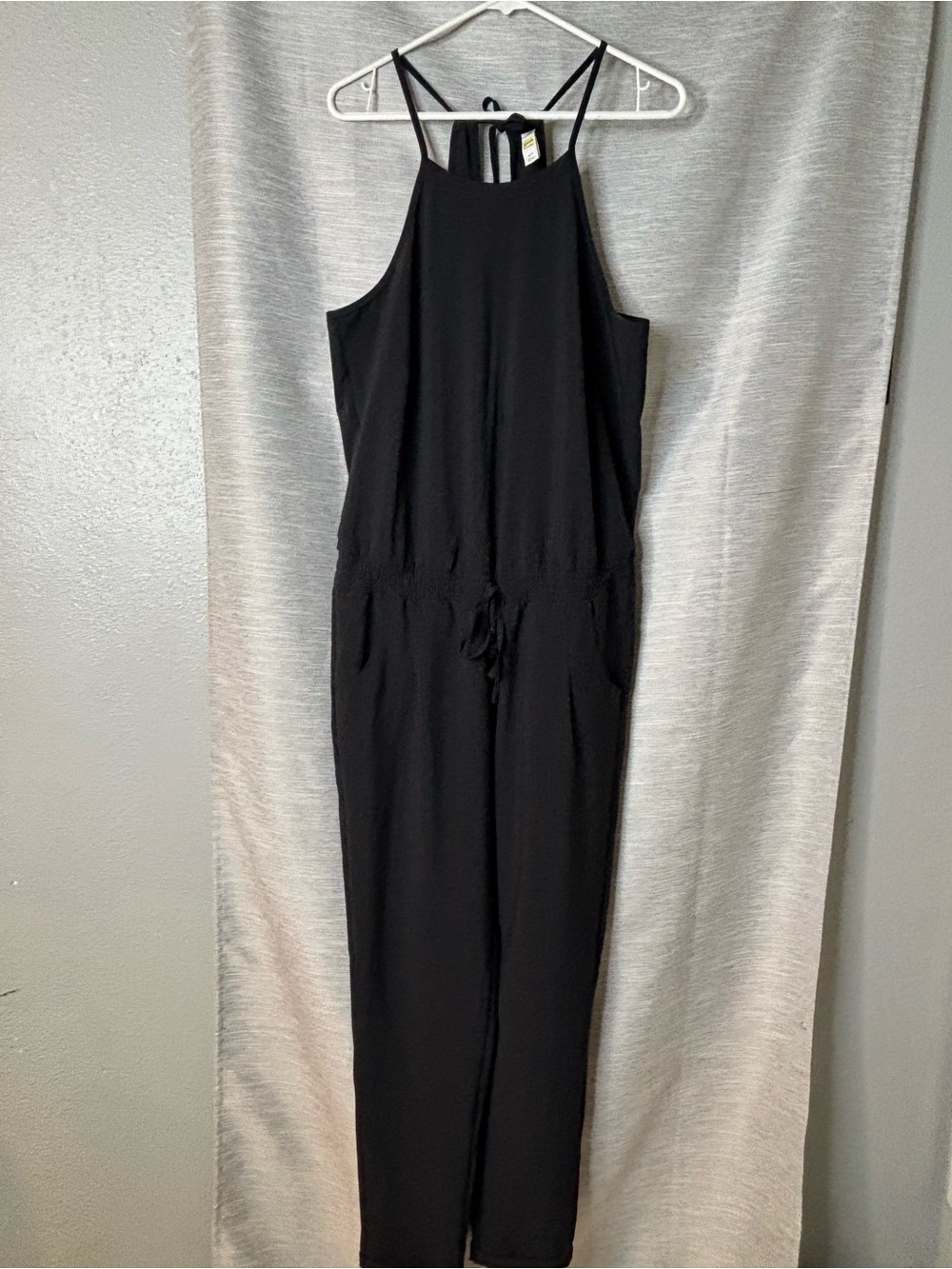 Lole Black Sleeveless Halter Jumpsuit with Drawstring Waist